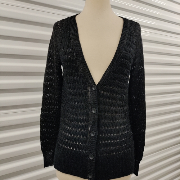 Rag & Bone | Alpaca & Viscose Black Open Knit Cardigan Sweater Womens Size XS - Picture 1 of 16